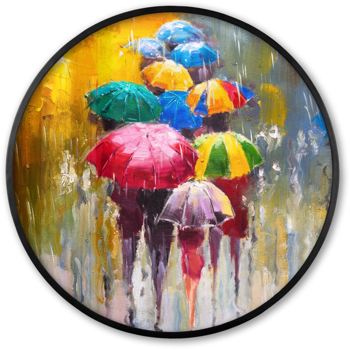 FrameYourWall Poster in lijst Rond - Fotolijst 80x80 cm - Posters - Schilderij - Paraplu - Olieverf - Ronde posterlijst zwart - Decoratie - Wanddecoratie woonkamer - Muurdecoratie slaapkamer Olieverf - Paraplu's