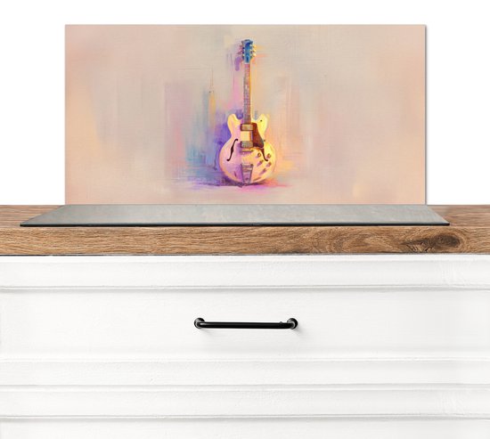 Spatscherm keuken 60x30 cm - Kookplaat achterwand Gitaar - Pastel - Schilderachtig - Muurbeschermer - Spatwand fornuis - Hoogwaardig aluminium