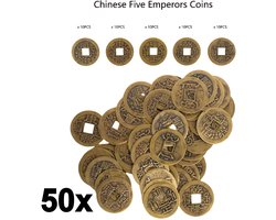 Decopatent - 50 STUKS Chinese Feng Shui Geluksmunten - Chinese Five Emperors Coins - Oude Munten China Keizers voor Geluk, Gezondheid & Welvaart