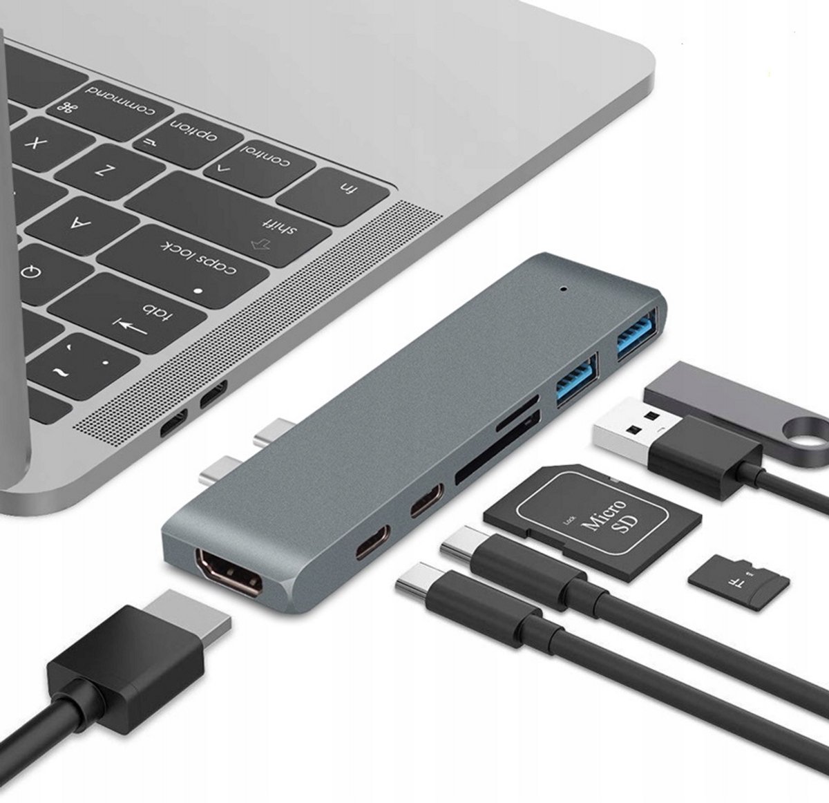 Adapter Voor Co2 Computer, Hub 7In1 Voor Apple, Voor Macbook Pro / Air Retina, Space Grijs