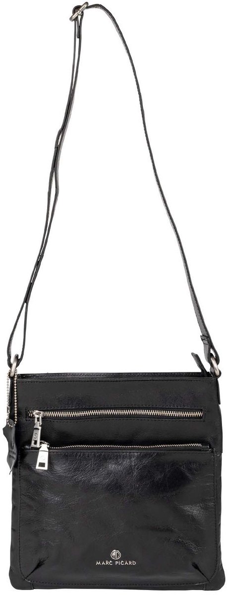 Marc Picard Leren schoudertas Firenze Crossover Bag Black zwart