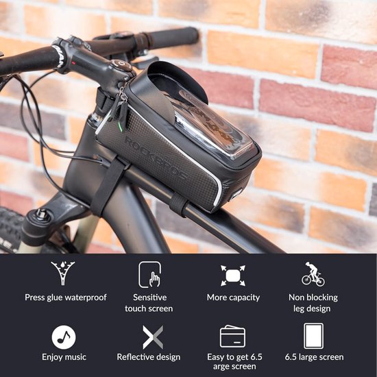 ROCKBROS Fietsframetas Waterdichte Stuurtas Bovenbuistas Touchscreen voor Iphone Xr Xs Max X 8 7 6 Plus/Samsung Galaxy S10+ Note 9/Huawei P30 Pro Smartphones tot 6.5 Inch van ROCKBROS — afbeelding 3