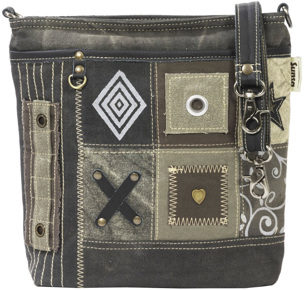 Vinted schoudertas -Crossbodytas - Bruin - Patchwork - Canvas - met leren details