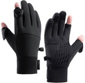 Converteerbare handschoenen voor dames, vingerloze wanten, gebreide wanten, halve vingerhandschoenen met flipcover voor dames en heren, koud weer, zwart