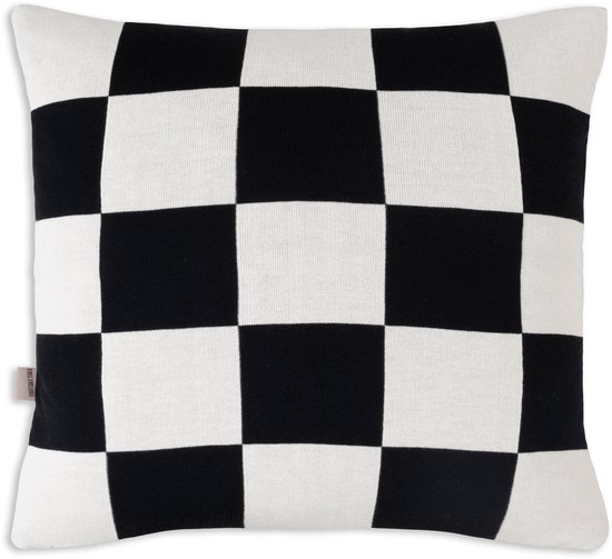 Coussin Knit Factory Caro - Écru/ Zwart - 50x50 cm