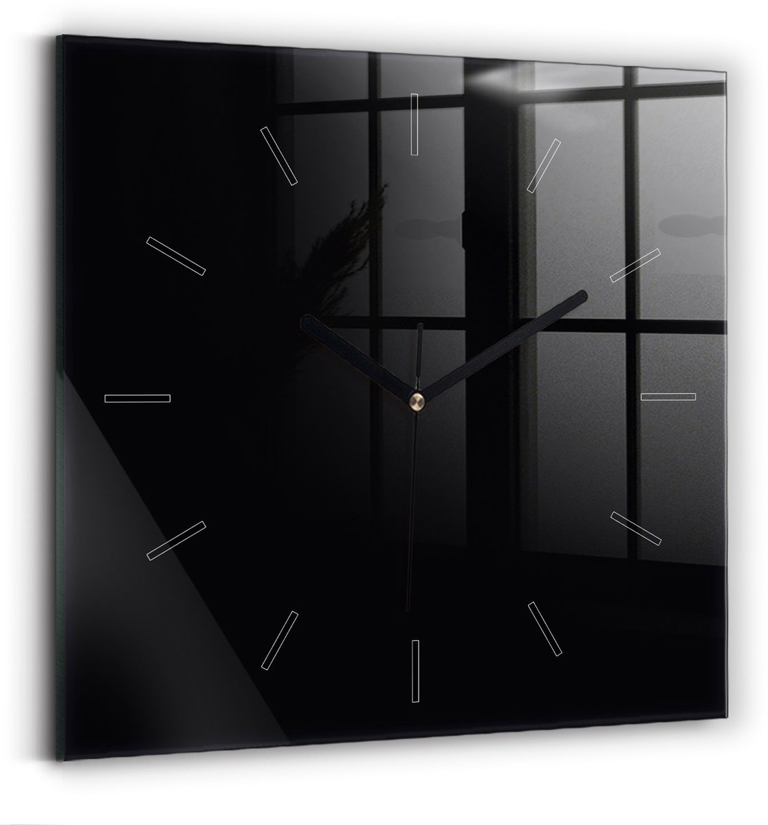 Wallfluent Wandklok - Zwart Vierkante Glazen Wandklok - 30 cm x 30 cm - Zwart Wandklok - Zwarte Handen - Wandklok Zonder Cijfers - Stille Wandklok Slaapkamer - Vierkante Glas Klok - Scandinavisch Wandklok - Vierkante Glazen Klok