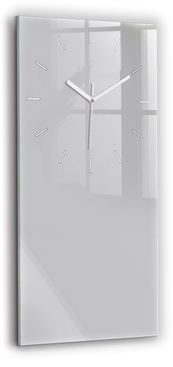 Wallfluent Wandklok - Lichtgrijs Glazen Klok Rechthoekige - 30 cm x 60 cm - Lichtgrijs Wandklok - Witte Handen - Wandklok Zonder Cijfers - Kinder Wandklok Glas - Rechthoekige Glas Klok - Industrieel Wandklok - Rechthoekige Glazen Wandklok