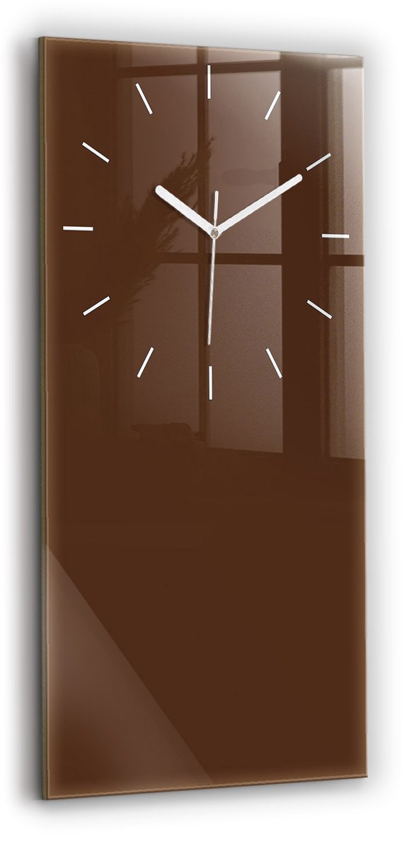 Wallfluent Wandklok - Bruin Glazen Klok Rechthoekige - 30 cm x 60 cm - Bruin Wandklok - Witte Handen - Wandklok Zonder Cijfers - Wandklok voor in de Keuken - Rechthoekige Glas Klok - Industrieel Wandklok - Rechthoekige Glazen Wandklok
