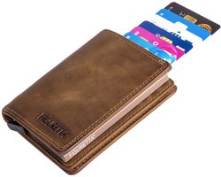 Figuretta Heren Portemonnee met Aluminium Creditcardhouder – Slim Wallet met Cardprotector voor 6 pasjes – Briefgeld- en Muntgeldvak – Hunter Bruin