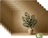 Napperons - 6 pièces - 45x30 cm - Set de table en plastique - Vase - Branches d'olivier - Feuilles - Beige - Dessous de Assiettes - Décoration de table - Accessoires de décoration de table de Cuisine - Dessous de verre en Vinyl - Décoration de table
