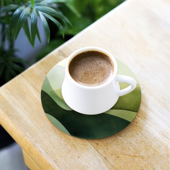 Sous-verres de verre - Rond - Vagues - Abstrait - Vert clair - Ornement - 10x10 cm - Dessous de verre - 6 pièces