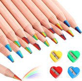 Crayons arc-en-ciel - 16 pièces - Crayons de couleur 7 en 1 - Comprend 4 taille-crayons - Pour enfants et adultes - Dessin, croquis et coloriage