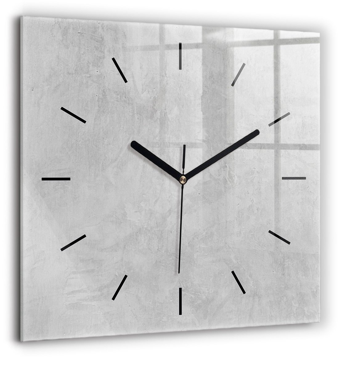 Wallfluent Wandklok - Stenen muur Unieke Wandklok - 60 cm x 60 cm - Grijs Wandklok - Zwarte Handen - Wandklok Zonder Cijfers - Stille Wandklok Slaapkamer - Vierkante Glazen Wandklok - Scandinavisch Wandklok - Klok als Muurdecoratie