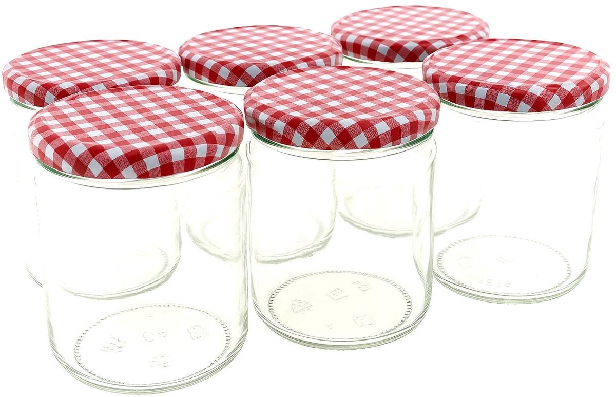 Confituur pot Jampot Inmaakpot met Geruite schroefdeksel van 210 ml - 7 x 7 cm - 18 stuks
