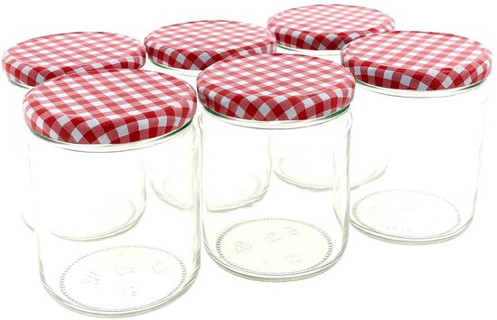 Confituurpot Jampot Inmaakpot met geruite schroefdeksel van 540 ml – 8.5 x 8.5 x 11.5 cm - 12 stuks
