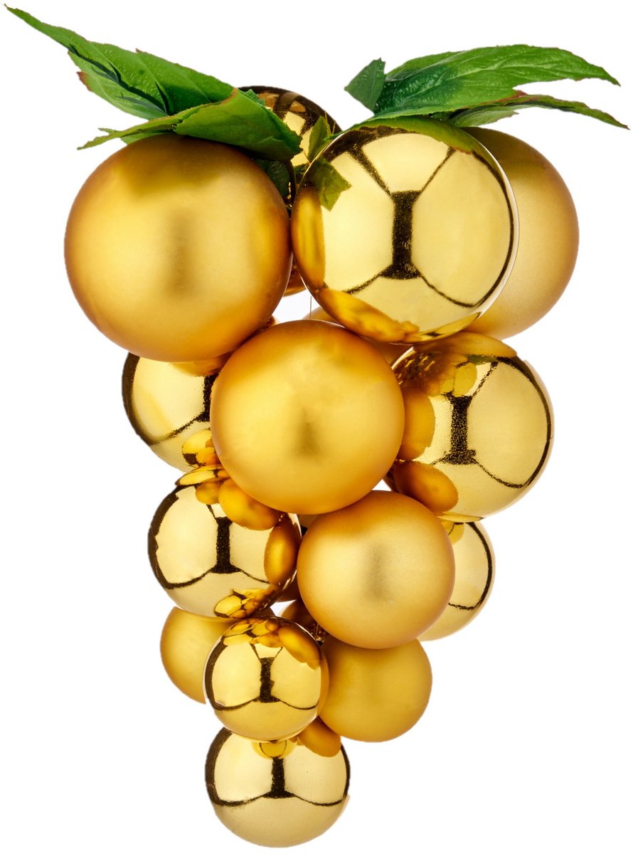 Krist+ Kerstornament druiventros - goud - 28 cm - kunststof - kersthanger fruit - wijn thema - decoratie druiven