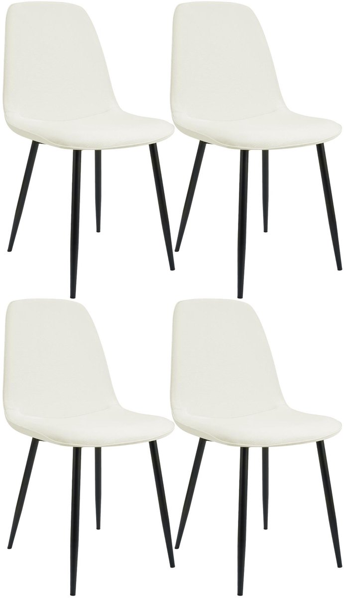 CLP Maryam Set van 4 eetkamerstoelen - klassiek - met rugleuning - zwart metalen frame - belastbaar tot 150 kg - Stof/creme