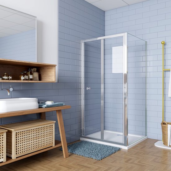 Cabine de douche 80x90x185cm Porte pliante/coulissante + un panneau latéral en verre de sécurité 5 mm - cadre chromé poli