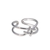 Aramat Jewels | Ringen | Verstelbare Ring - Vierkant met Lijnen - One Size | Zilverkleur | |10mm | Staal | Volwassenen | Verkleurd niet