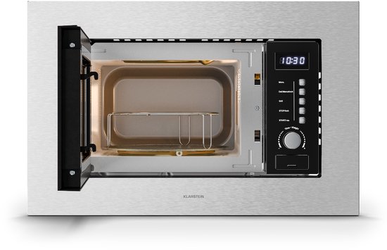 Klarstein Verosteel inbouwmagnetron met grill – 20 l, 700 W magnetron & 800 W grill, 8 programma's, touchbediening, roestvrij staal, geïntegreerde