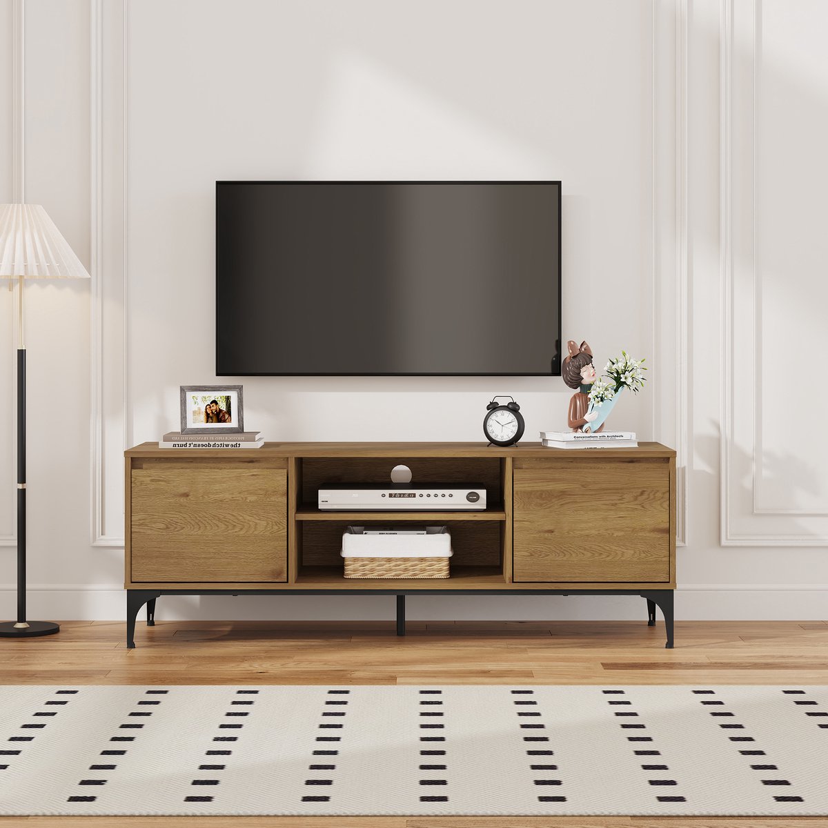 Tv-meubel Kistiandi 140x40x50 cm eikenkleurig donker en zwart [en.casa]