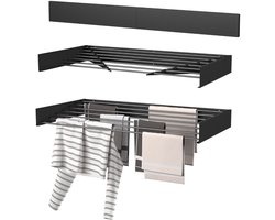 Wasophoogte® Wanddroogrek - Wandmontage Droogrek - Inklapbaar Droogrek - Muurdroogrek - Wasrek hangend - 120cm - 8,4m Drooglengte - Zwart