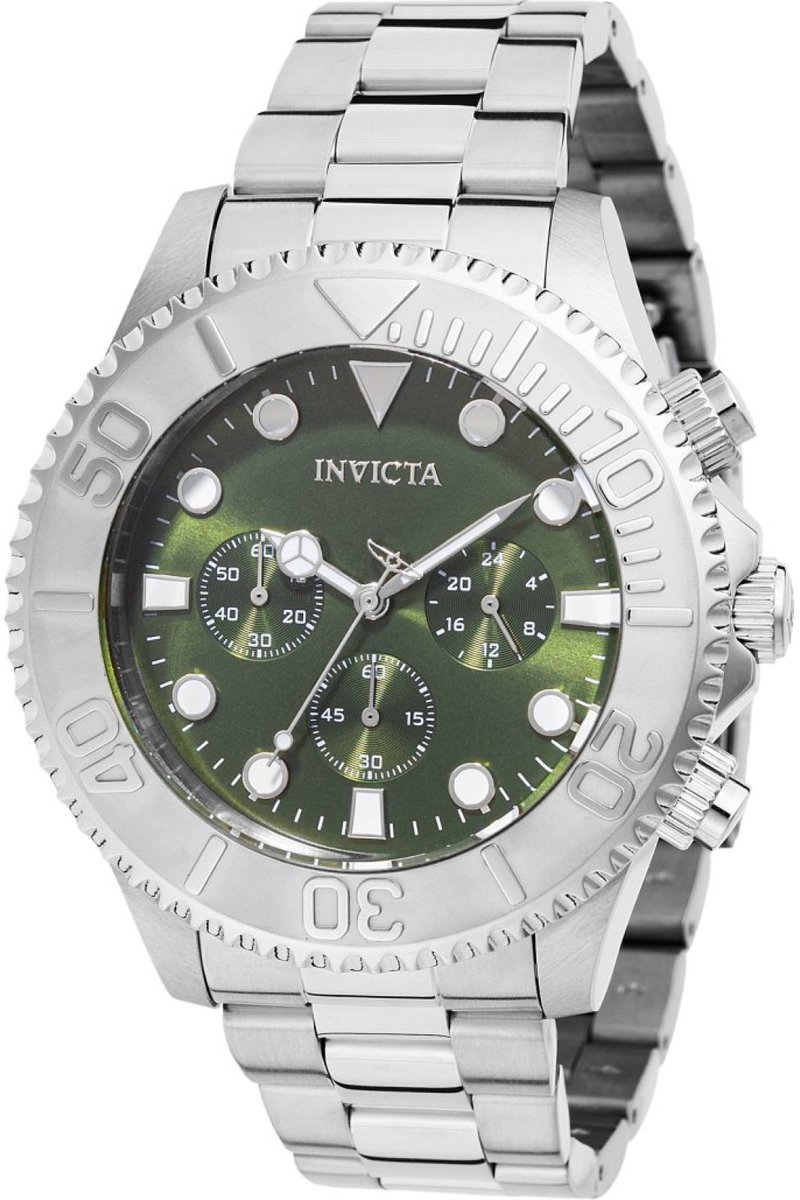 Invicta Pro Diver 49214 Heren Horloge - Waterdicht - Analoog - Quartz Uurwerk - Roestvrij Staal met groene Wijzerplaat - 47mm