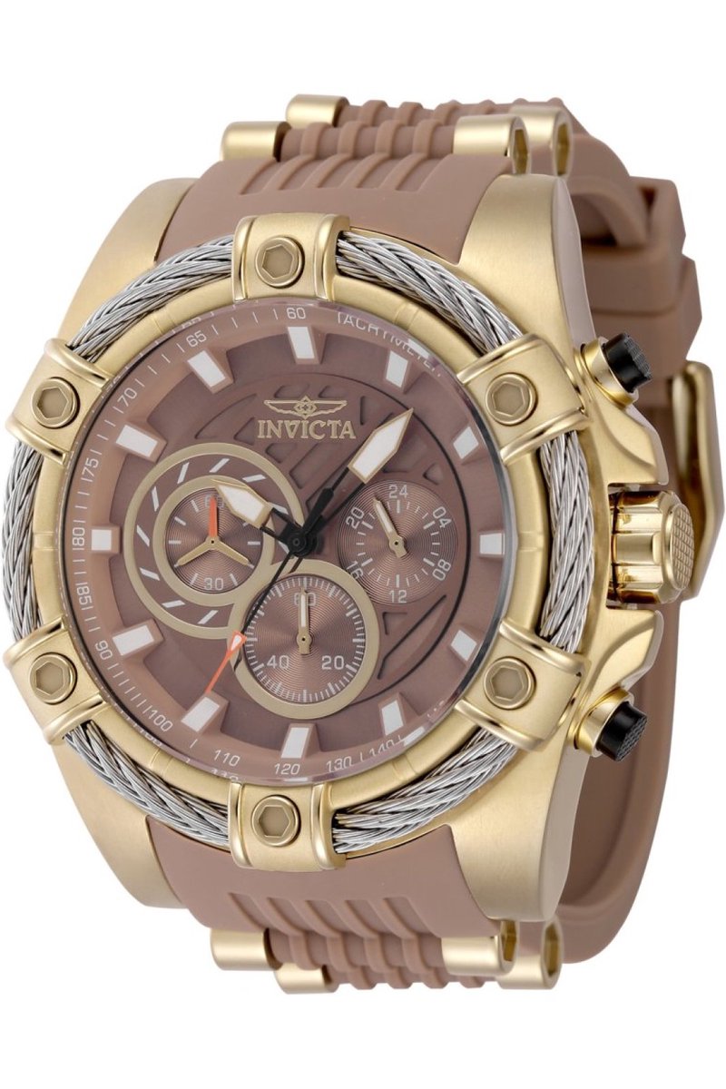 Invicta Bolt 48384 Heren Horloge - Waterdicht - Analoog - Quartz Uurwerk - Roestvrij Staal met bruine Wijzerplaat - 52mm