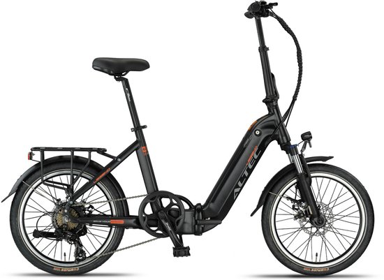 Elektrische vouwfiets Altec Legend mat zwart 20 inch, 250W achterwielmotor, 460Wh accu, Shimano 7 versnellingen