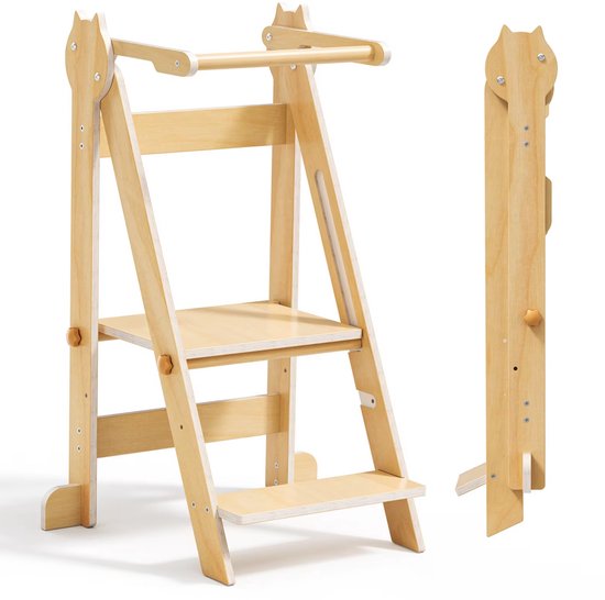 Leertoren - Opstapladder - Keukenhulp - Kindertrap - Opstapje - Inklapbaar - vanaf 1 Jaar - Met Verstelbare Hoogte en Veiligheidsrail - Nautal - 35 x 47 x 88 cm