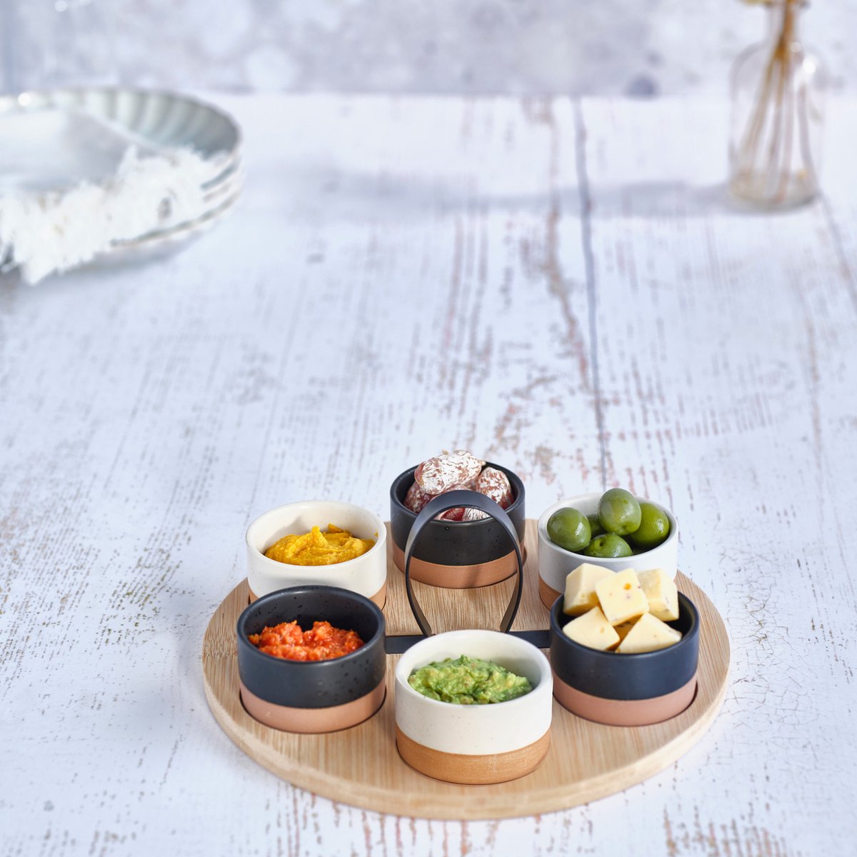 Cosy & Trendy Serveerplank bamboe - met 6x luxe schaaltjes - 25 x 25.5 cm - tapas hapjes en saus schaaltjes - party set — cadeau in Kookcadeaus - foto 3