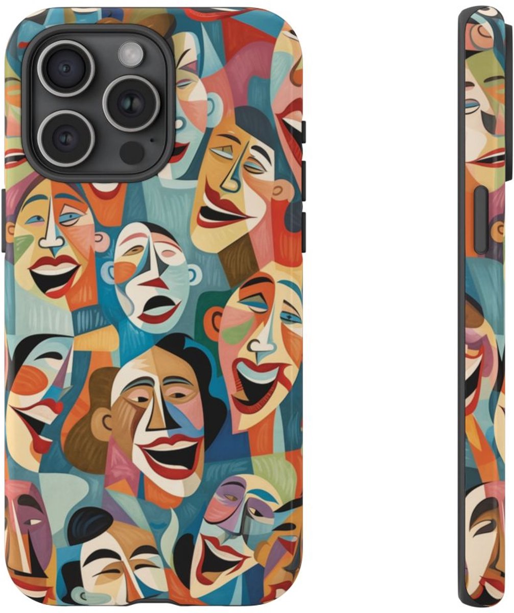 Kleurrijke Abstracte Lachende Gezichten – Telefoonhoesje Geschikt voor iPhone 15 Pro Max