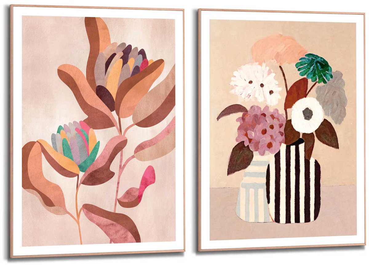 REINDERS Schilderijen set Bloemen - 70 x 50 - Hout - REINDERS Bloemen Hout