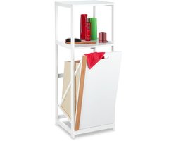 badkamerrek met wasmand - 98 x 36 x 30 cm - 2 open vakken - uitneembare waszak - MDF - bamboe