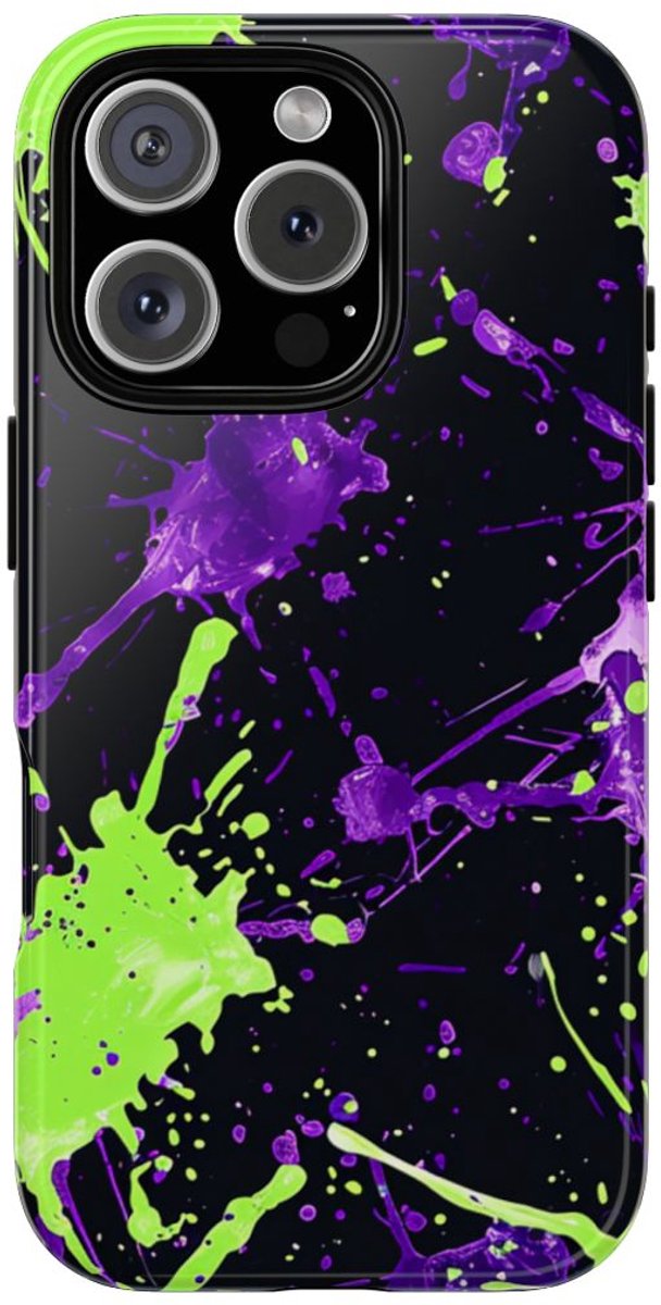 Groene en Paarse Verfspatten Patroon – Telefoonhoesje Geschikt voor iPhone 16 Pro