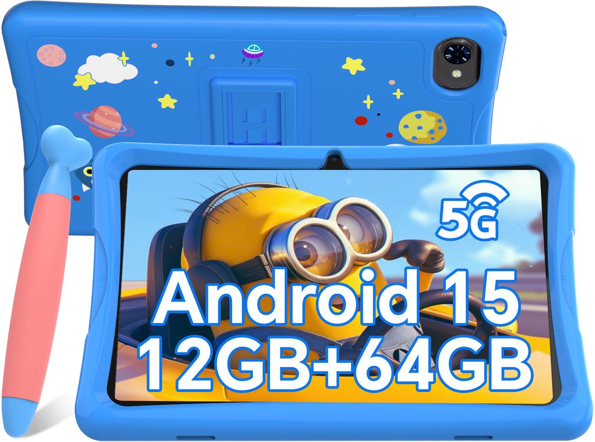 TABWEE K10 Tablet - 10.1 Inch FHD - 12GB RAM - 64GB ROM - SD 2TB - 5000 mAh - Android 15 - WiFi 6 - uitstekend cadeau voor kinderen - Blauw