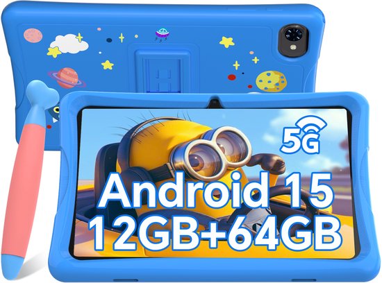 TABWEE K10 Tablet - 10.1 Inch FHD - 12GB RAM - 64GB ROM - SD 2TB - 5000 mAh - Android 15 - WiFi 6 - uitstekend cadeau voor kinderen - Blauw