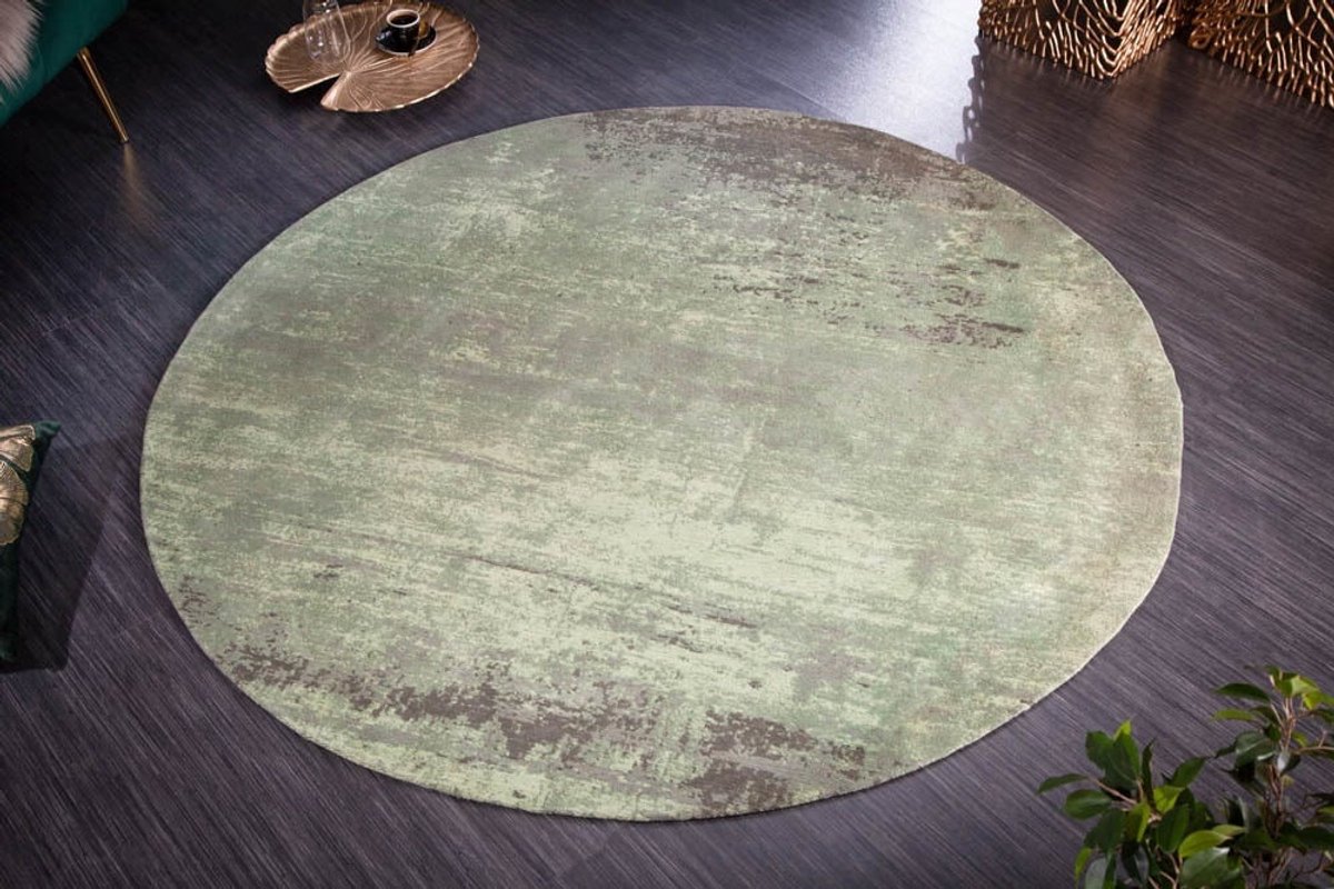 Vintage tapijt MODERN ART 150cm groen gewassen rond used look - 41257