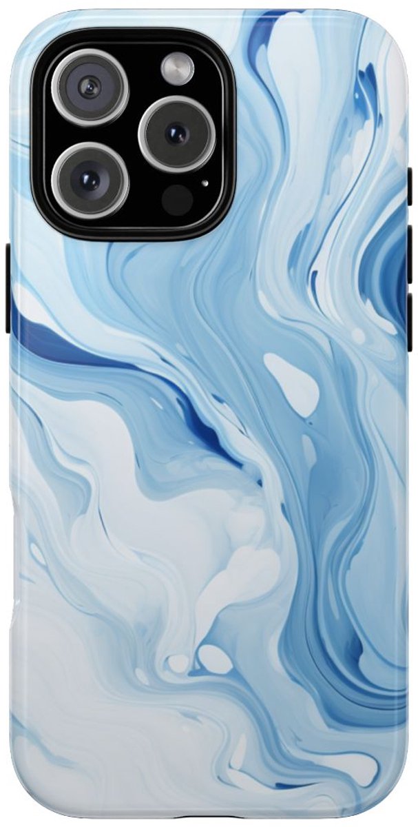 Blauw-Witte Marmerwerveling – Telefoonhoesje Geschikt voor iPhone 16 Pro Max