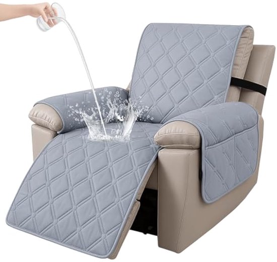 Antislip hoes voor fauteuil, bankhoes, omkeerbare hoes voor fauteuil met elastische verstelbare riem, wasbare hoes voor ligstoel, meubelbeschermer voor fauteuil, meubelbeschermer (ivoor, ligbank