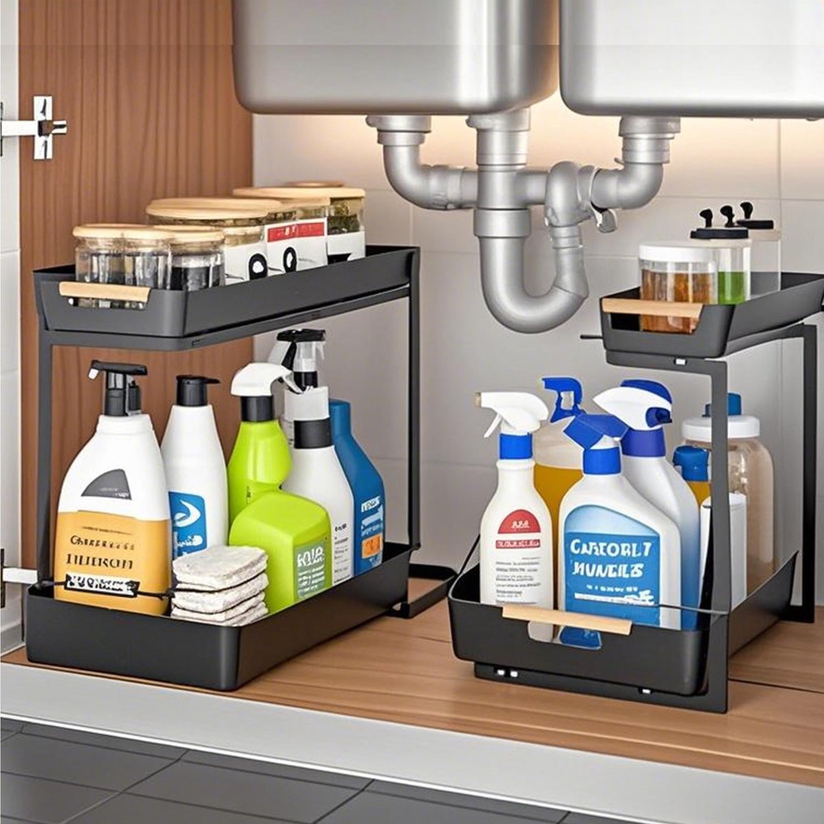 Ibenzoa® Tweelaagse keuken- en badkamerorganizer met uitschuifbare opberglades
