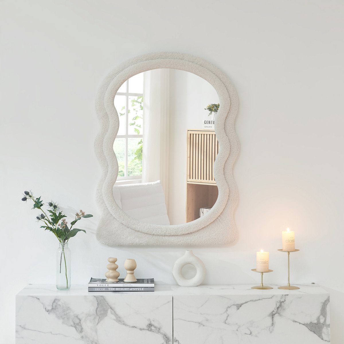 Wandspiegel Brummen rechthoekig 80x60 cm wit [en.casa]