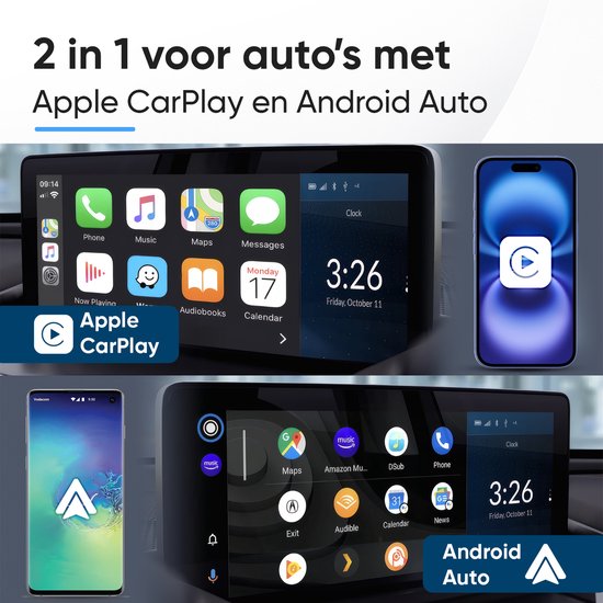 CarMe Premium 2-in-1 CarPlay Dongle - Draadloos CarPlay & Android Auto - Makkelijk Switchen Tussen Telefoons - USB-A & USB-C - Android Auto Dongle - Zwart