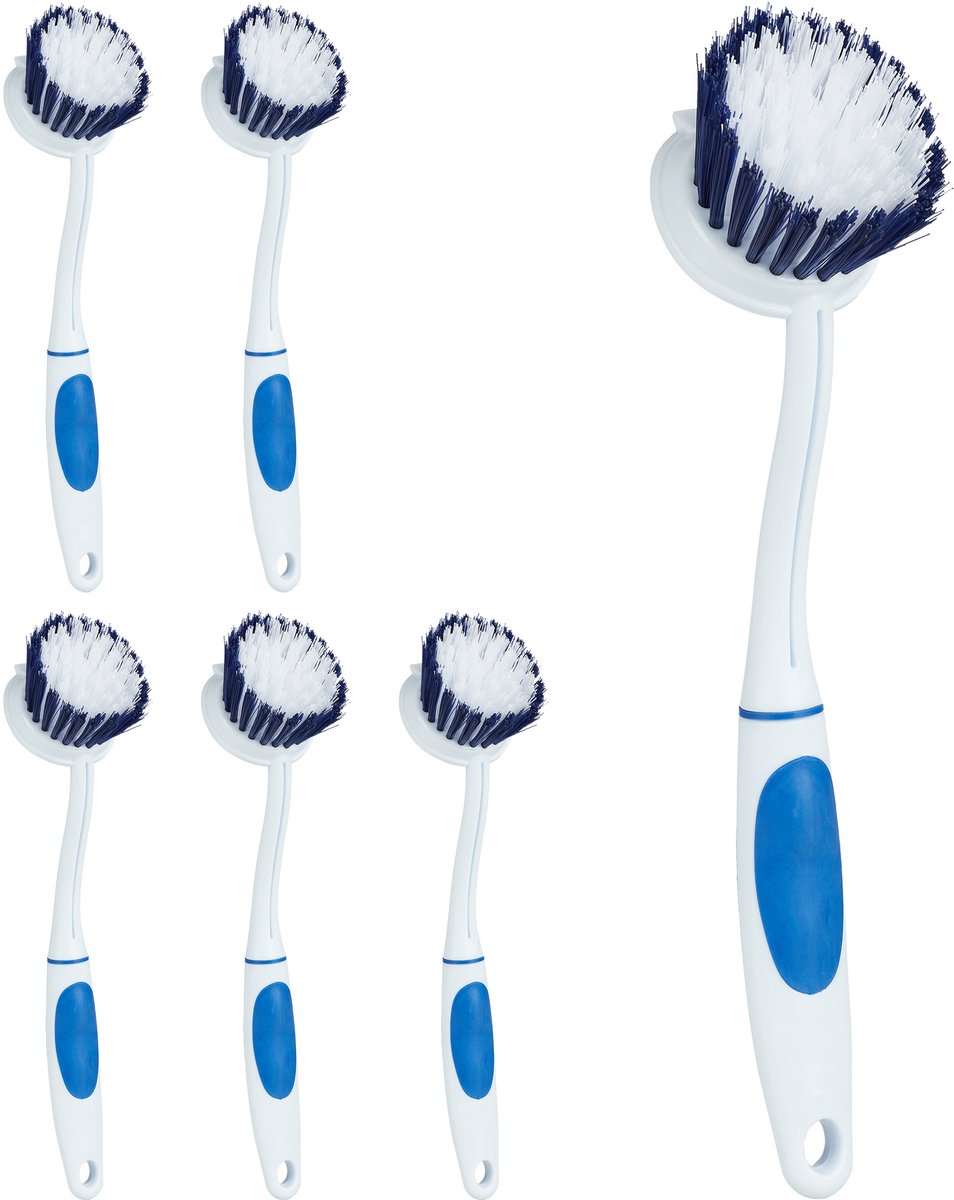 24x afwasborstel - schoonmaakborstel reinigingsborstel - spoelborstel wit-blauw