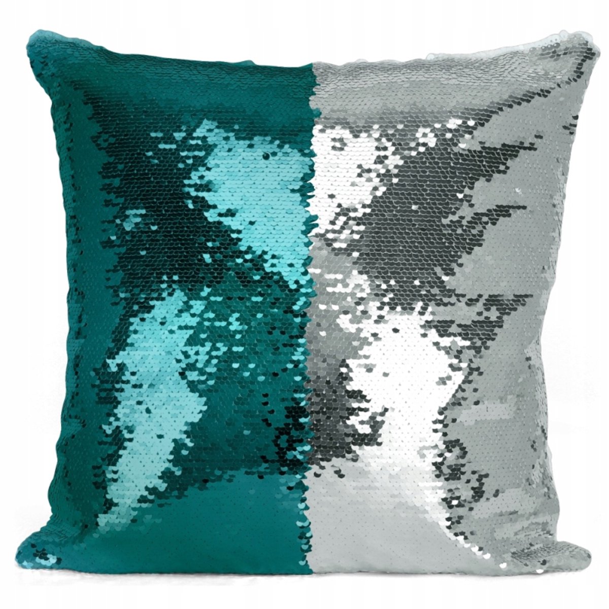 Decoratieve Kussensloop 40x40cm met Glanzende Turquoise & Zilveren Pailletten