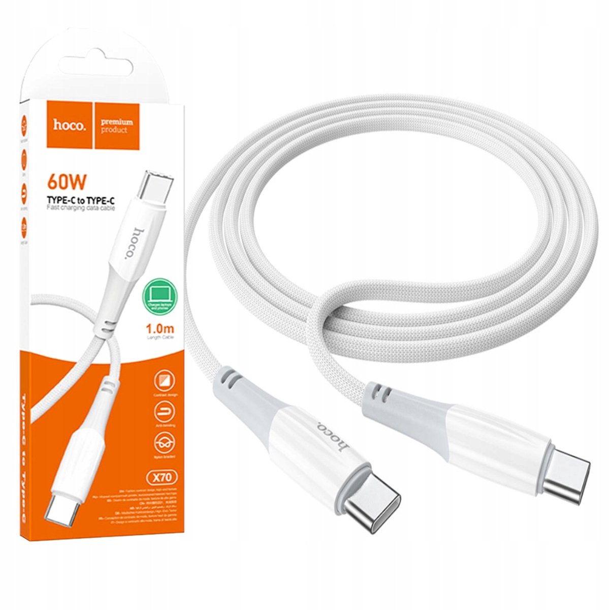 HOCO X70 USB-C naar USB-C Kabel 60W 1M - Snel Laden & Data