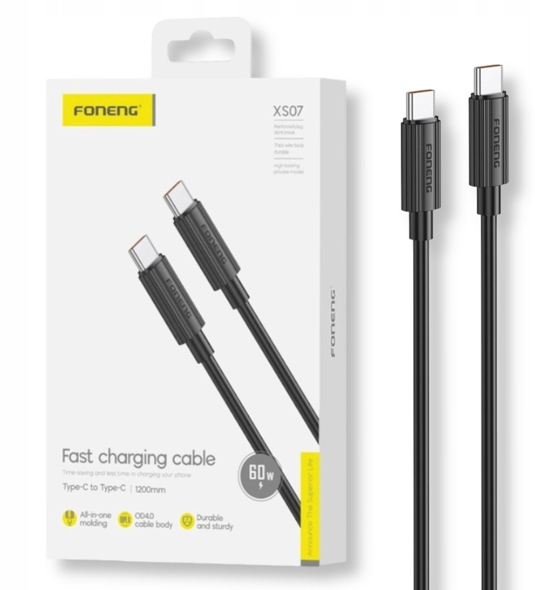 USB-C naar USB-C Kabel 1.2m 60W Snel Laden & Data Overdracht