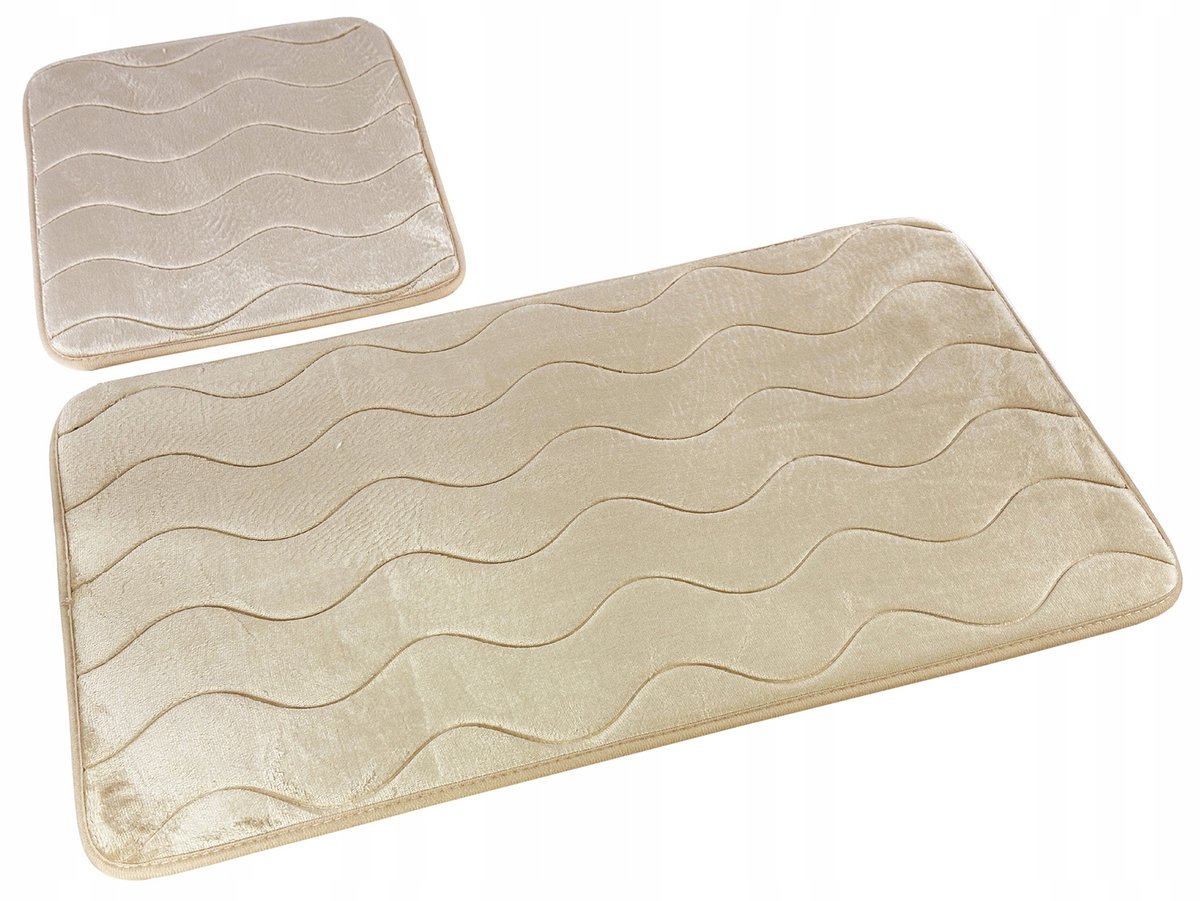 Sumba Beige Antislip Badkamermattenset 2 Delig Golfpatroon
