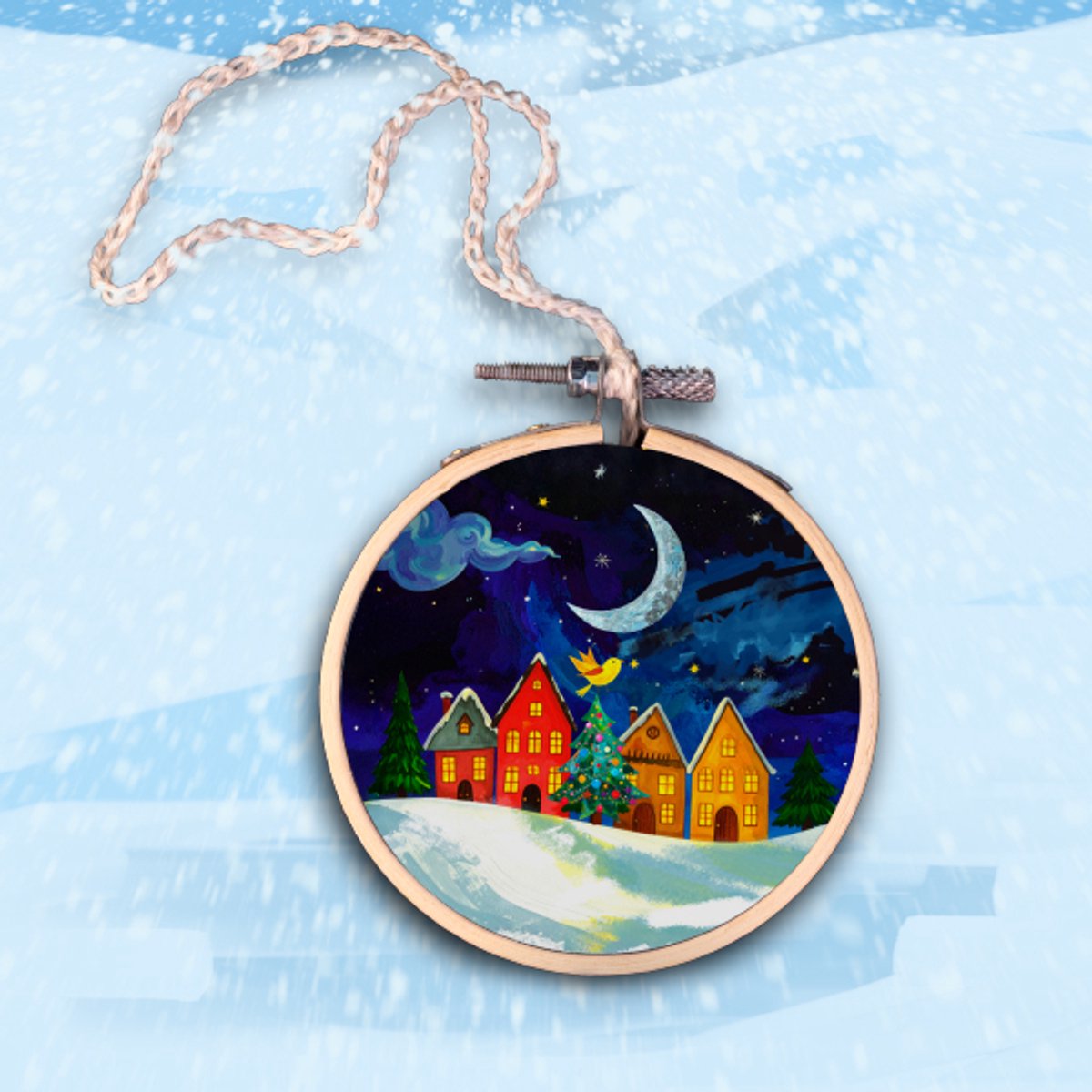 Ideasonthefloor.com - Kersthanger - Huisjes Magische Kerstnacht - ∅ 8cm - Kerstboomhanger - Deurhanger