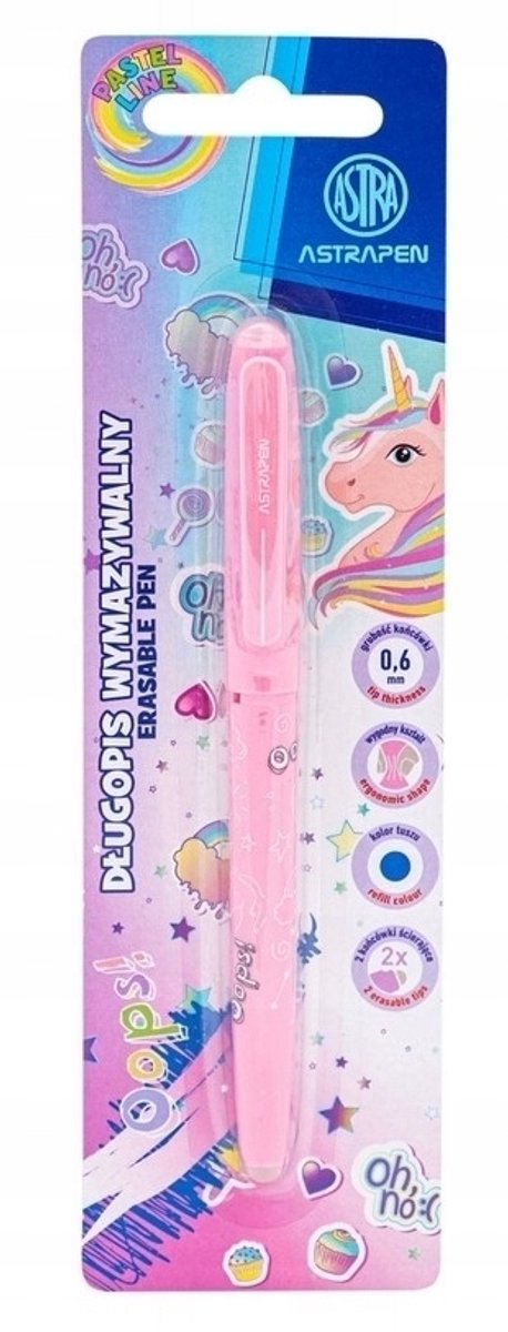 Astrapen Oeps! Unicorn Uitwisbare Pen, 0,6 mm, Roze